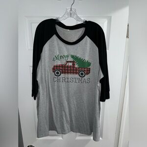 Ragland-Style Black & Gray Christmas T-Shirt, 3-quarter length sleeves, Size 3XL